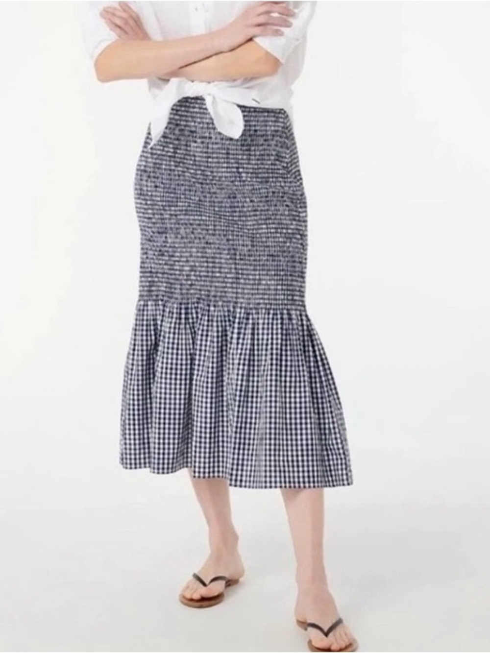 J. Crew Black and White Gingham Midi Skirt